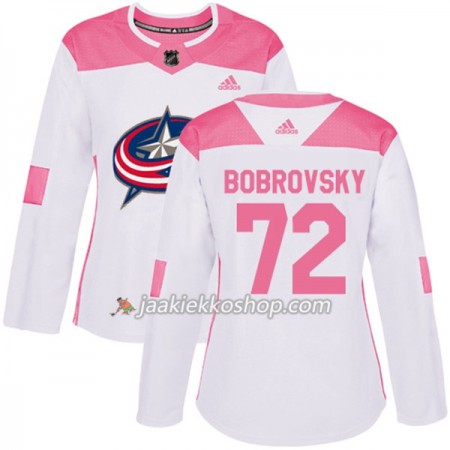 Nainen NHL Columbus Blue Jackets Pelipaita Sergei Bobrovsky 72 Adidas 2017-2018 Valkoinen Vaaleanpunainen Fashion Authentic